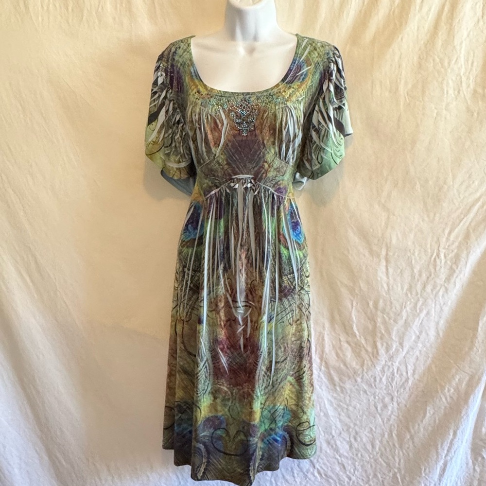 E-101 Cato Multicolor Short Sleeve Sequin MIDI Dress‎ Size S